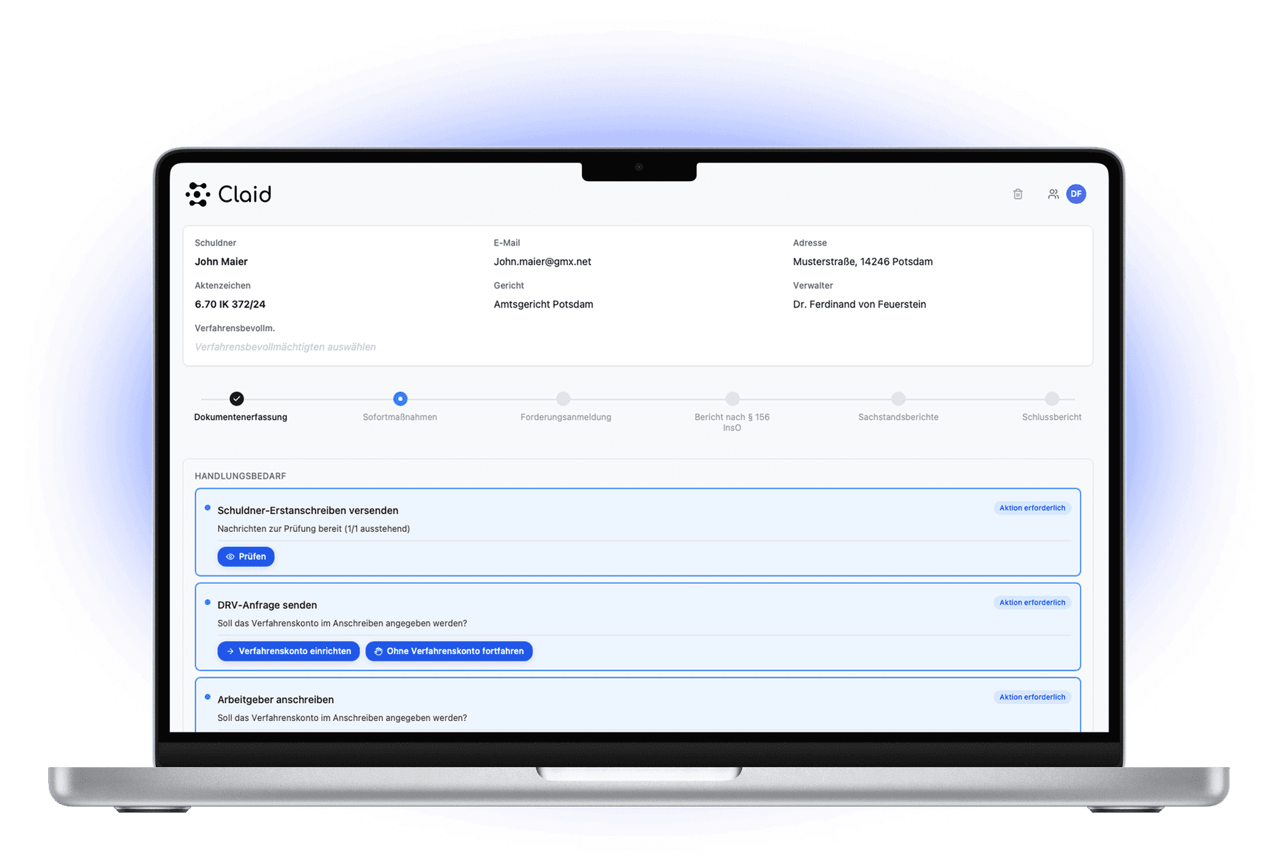 Claid Inso – Verfahrensübersicht mit Fristen und Aktenführung